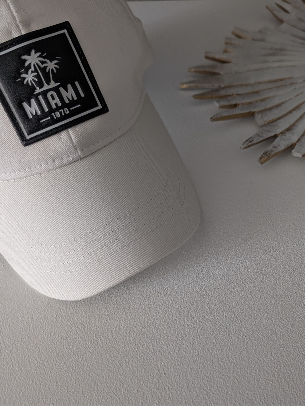 Robin Ruth miami White Baseball Cap with Black Patch